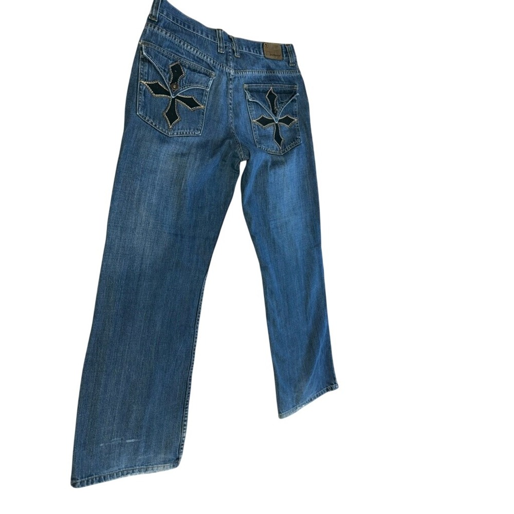 VTG! "Flypaper" Mens Gothic Cross Heavy Stitch‎ Blue Denim Jeans W32 L32 READ!!!